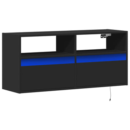 TV Wall Cabinet with LED Lights Black 100x31x45 cm