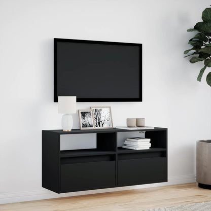 TV Wall Cabinet with LED Lights Black 100x31x45 cm