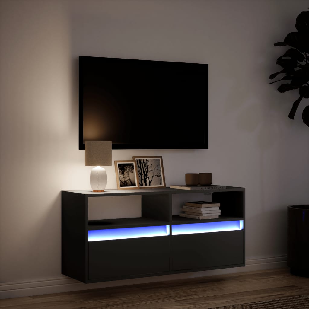 TV Wall Cabinet with LED Lights Black 100x31x45 cm