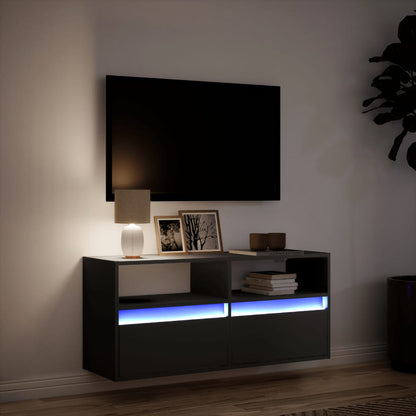 TV Wall Cabinet with LED Lights Black 100x31x45 cm