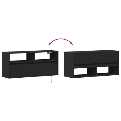 TV Wall Cabinet with LED Lights Black 100x31x45 cm