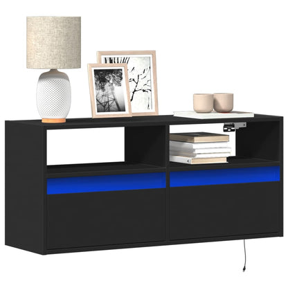 TV Wall Cabinet with LED Lights Black 100x31x45 cm