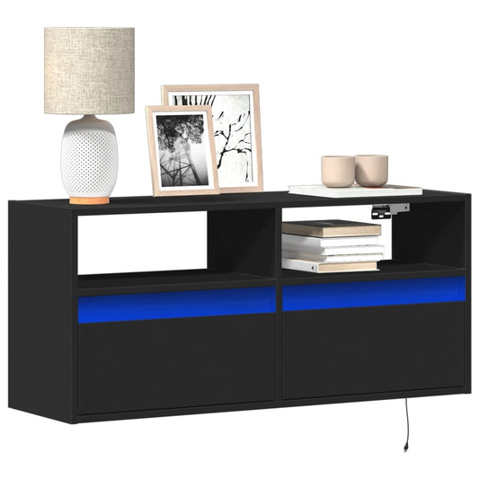 TV Wall Cabinet with LED Lights Black 100x31x45 cm