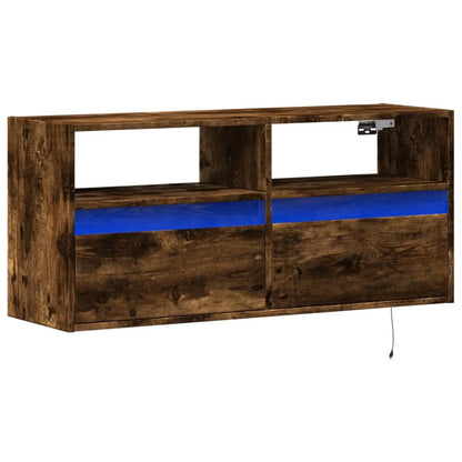 TV Wall Cabinet with LED Lights Smoked Oak 100x31x45 cm