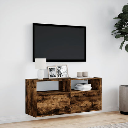 TV Wall Cabinet with LED Lights Smoked Oak 100x31x45 cm