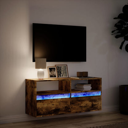 TV Wall Cabinet with LED Lights Smoked Oak 100x31x45 cm