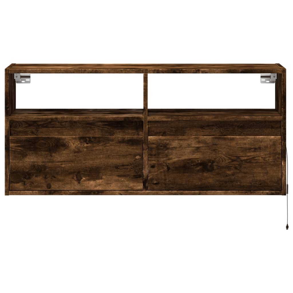 TV Wall Cabinet with LED Lights Smoked Oak 100x31x45 cm