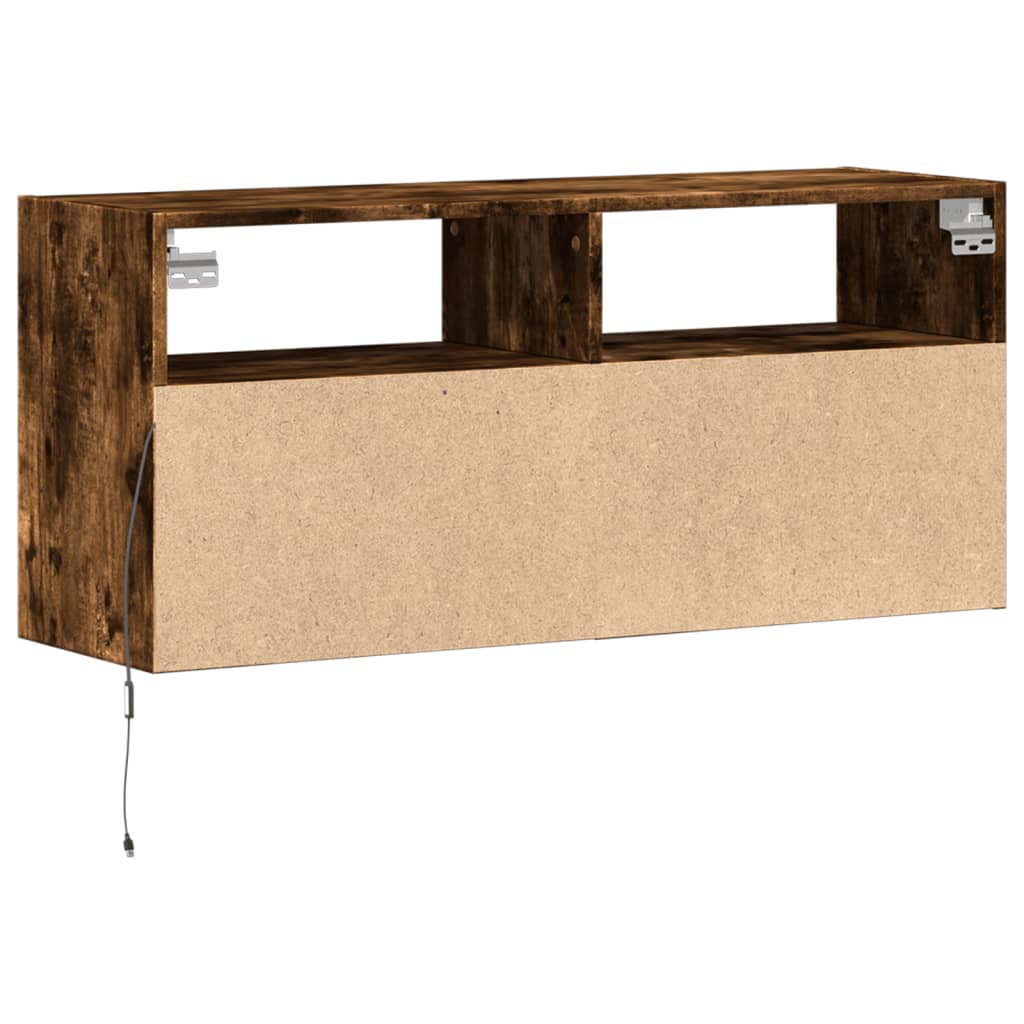 TV Wall Cabinet with LED Lights Smoked Oak 100x31x45 cm