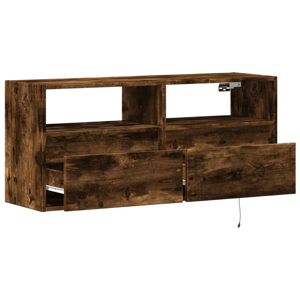 TV Wall Cabinet with LED Lights Smoked Oak 100x31x45 cm