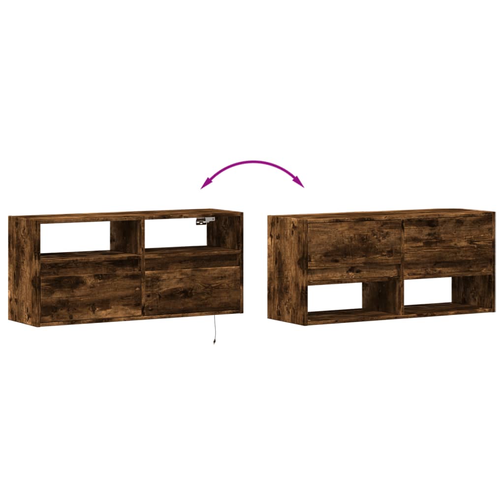 TV Wall Cabinet with LED Lights Smoked Oak 100x31x45 cm