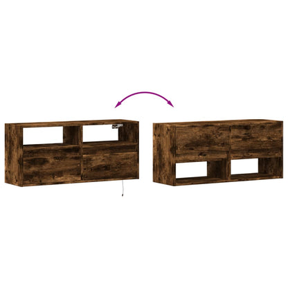 TV Wall Cabinet with LED Lights Smoked Oak 100x31x45 cm