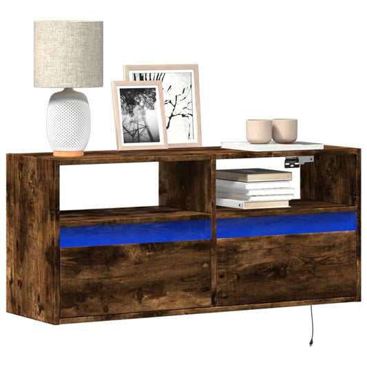 TV Wall Cabinet with LED Lights Smoked Oak 100x31x45 cm