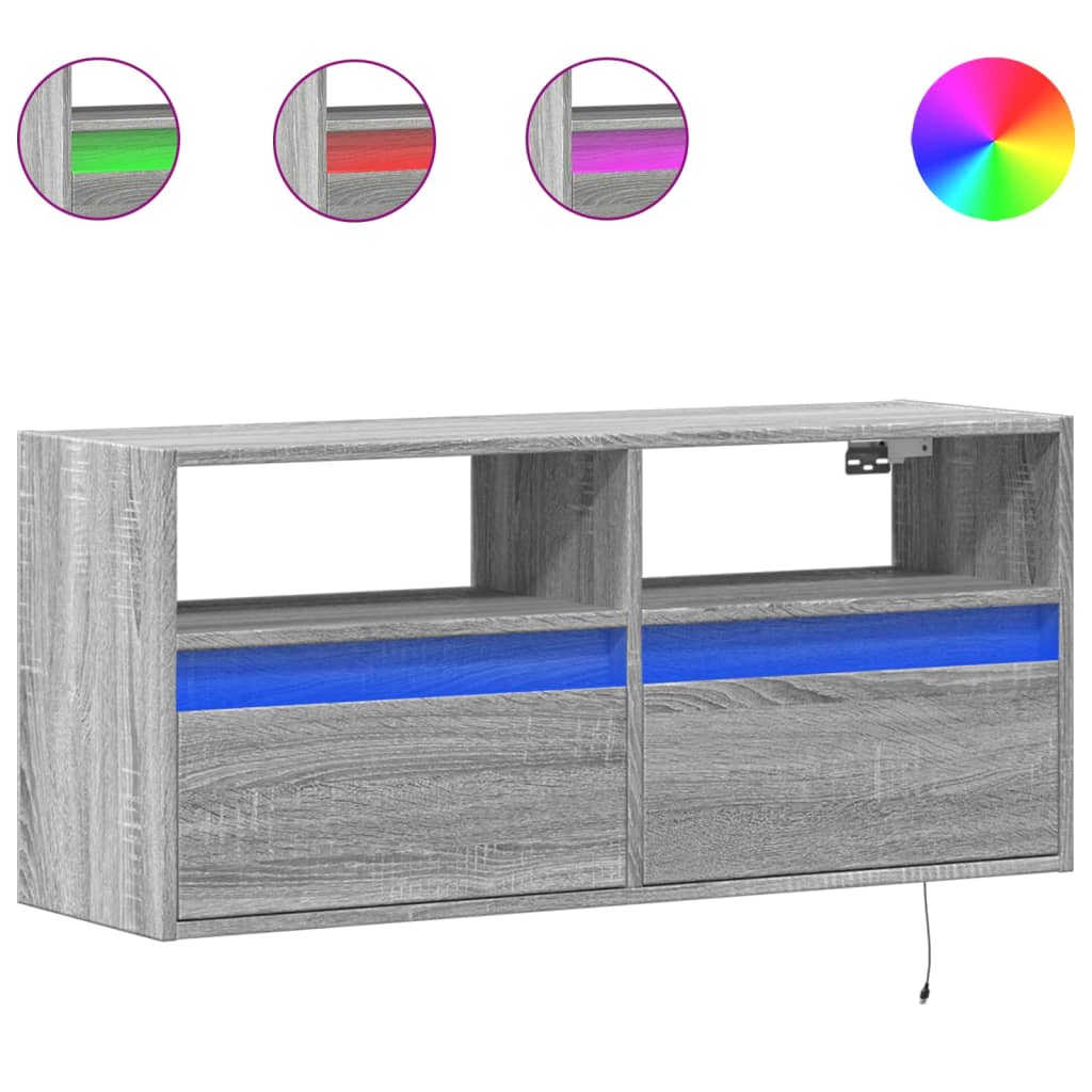 TV Wall Cabinet with LED Lights Grey Sonoma 100x31x45 cm