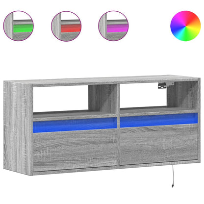 TV Wall Cabinet with LED Lights Grey Sonoma 100x31x45 cm