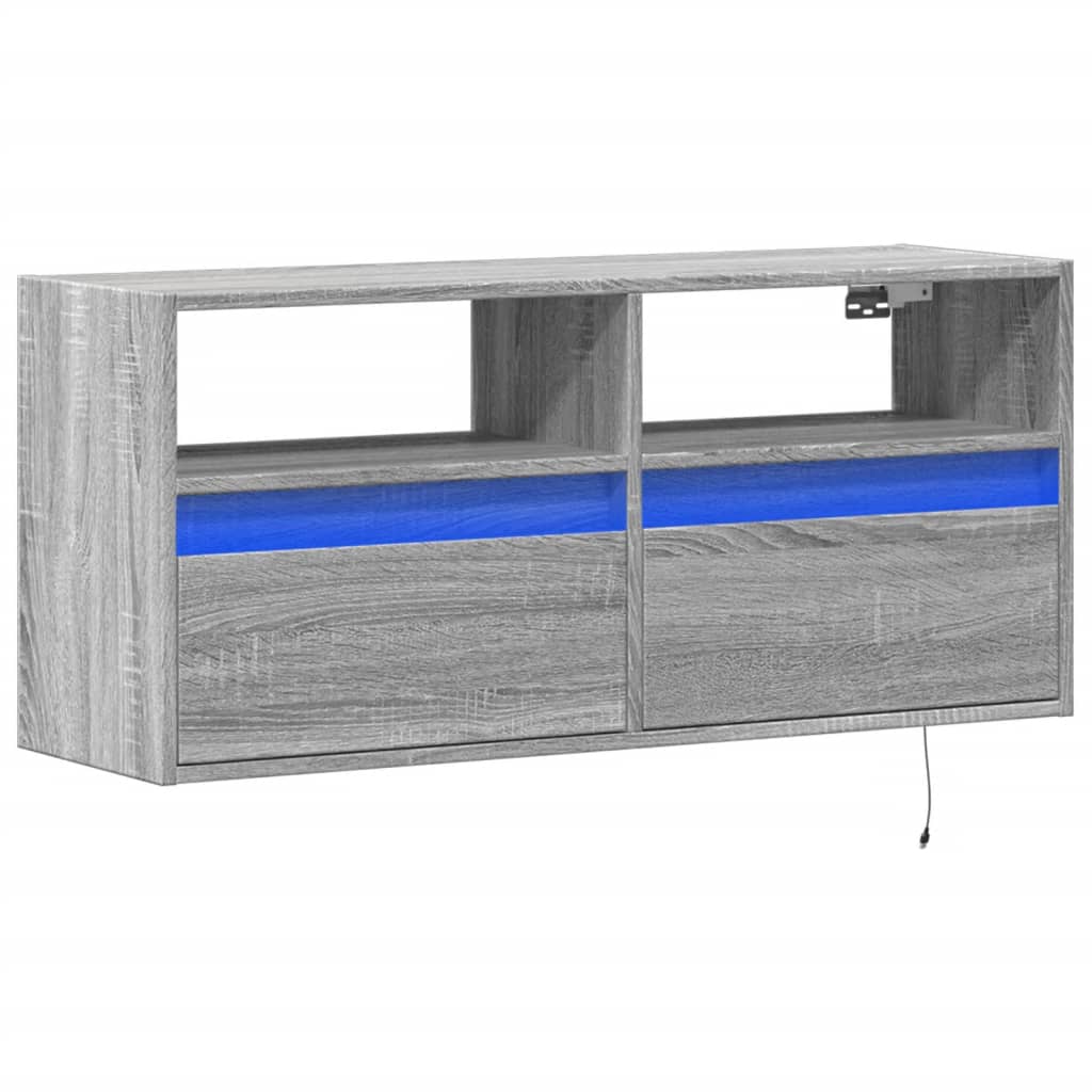 TV Wall Cabinet with LED Lights Grey Sonoma 100x31x45 cm