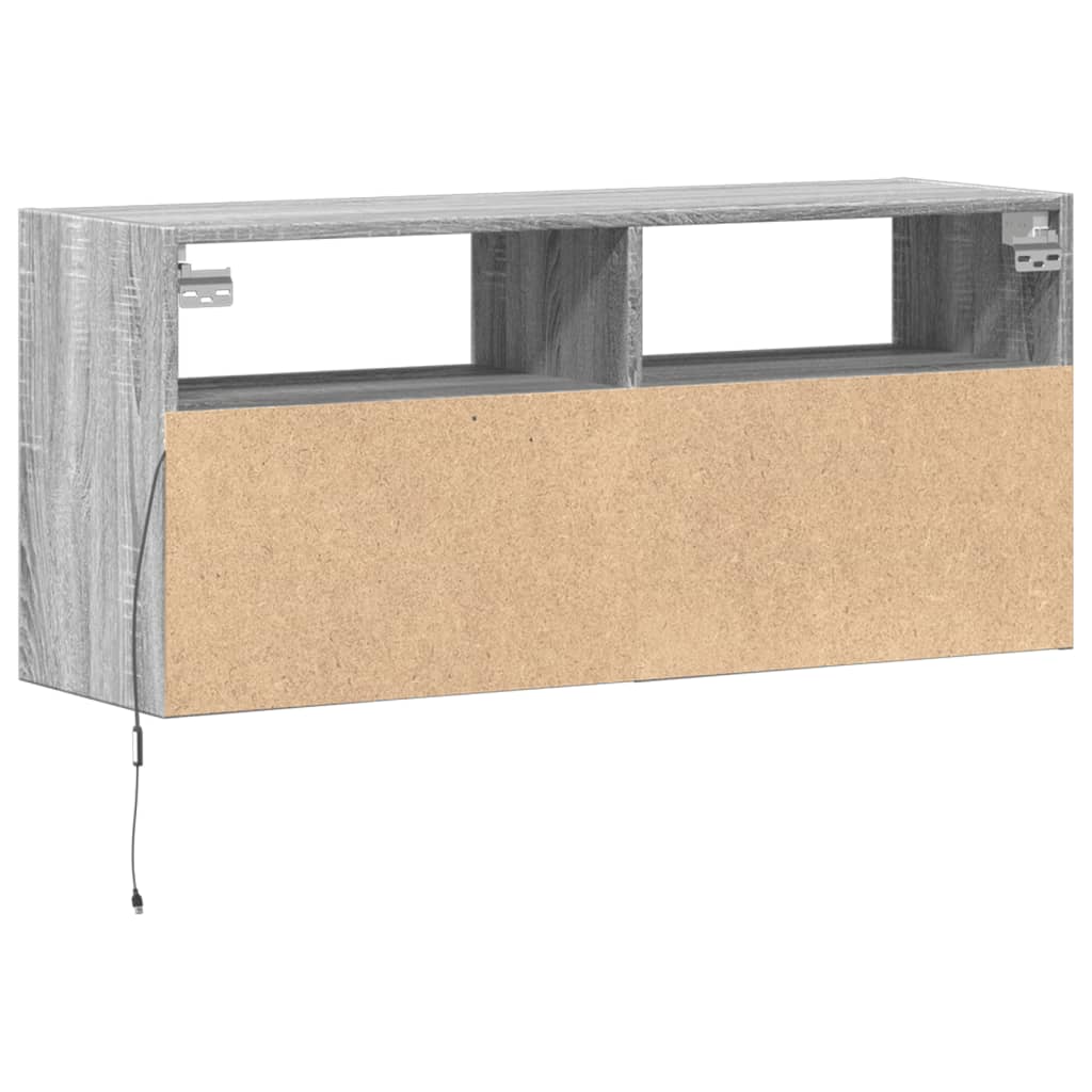 TV Wall Cabinet with LED Lights Grey Sonoma 100x31x45 cm