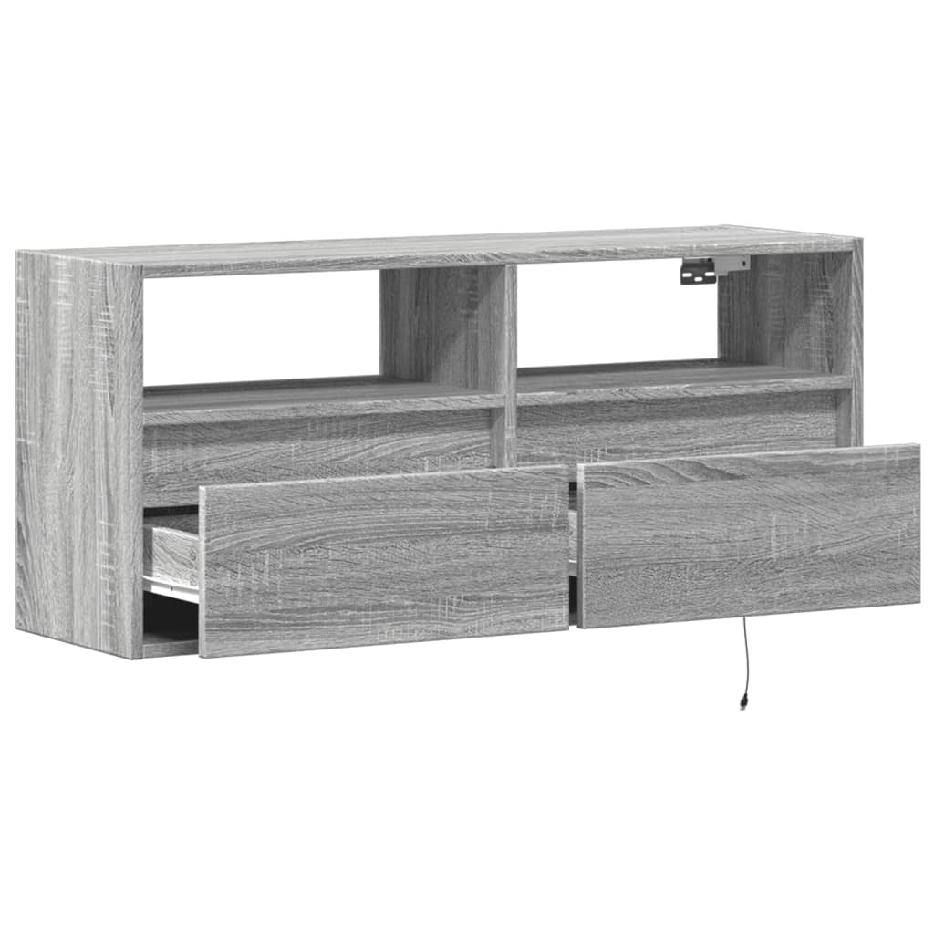 TV Wall Cabinet with LED Lights Grey Sonoma 100x31x45 cm