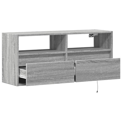 TV Wall Cabinet with LED Lights Grey Sonoma 100x31x45 cm