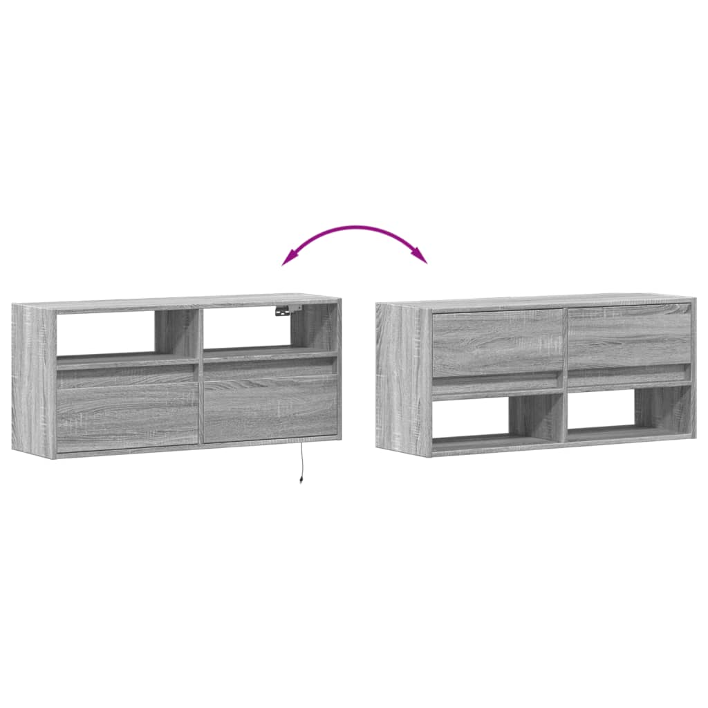 TV Wall Cabinet with LED Lights Grey Sonoma 100x31x45 cm