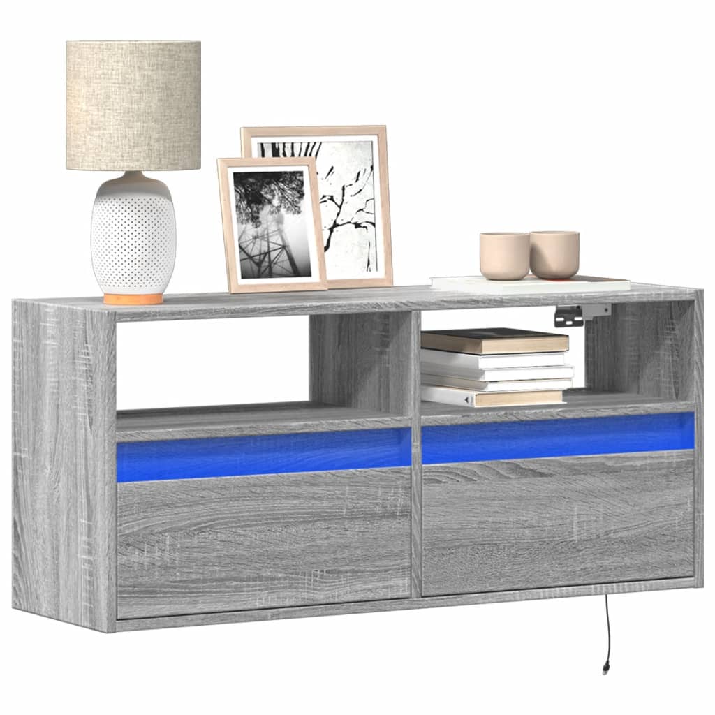 TV Wall Cabinet with LED Lights Grey Sonoma 100x31x45 cm