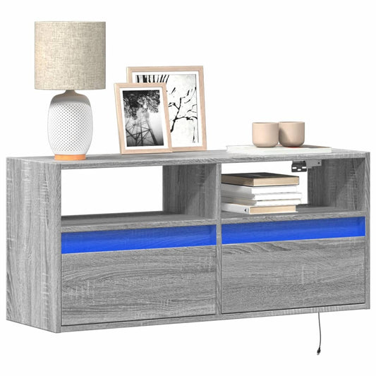TV Wall Cabinet with LED Lights Grey Sonoma 100x31x45 cm