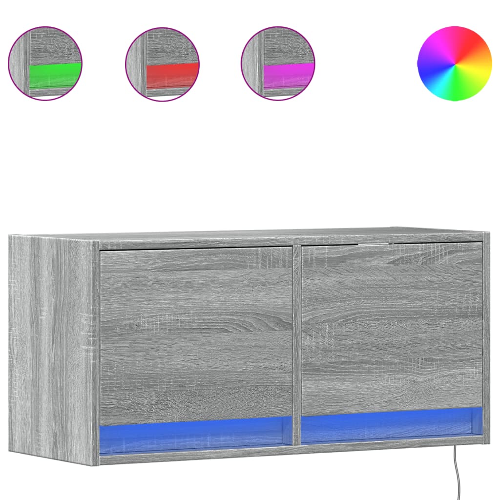 TV Wall Cabinet with LED Lights Grey Sonoma 80x31x35 cm