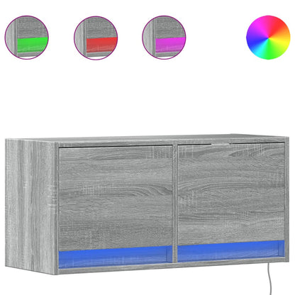 TV Wall Cabinet with LED Lights Grey Sonoma 80x31x35 cm