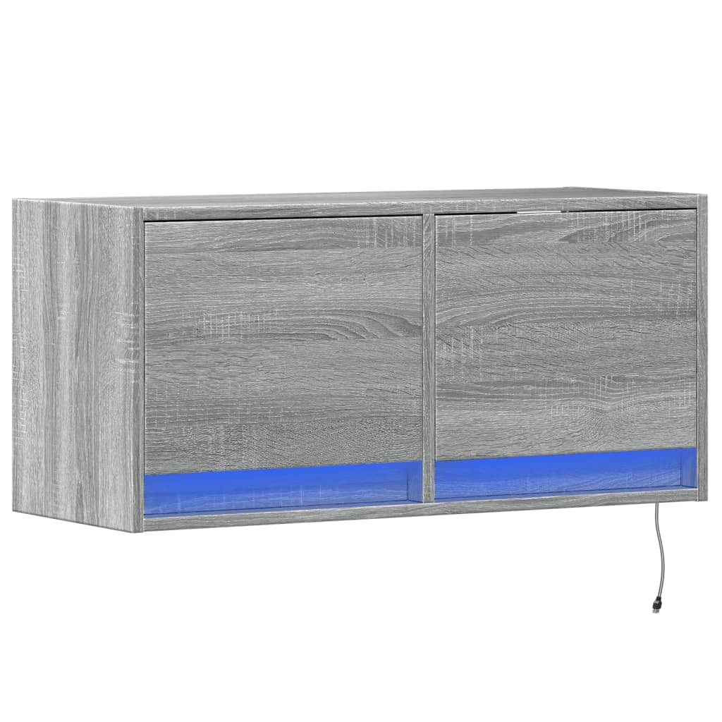 TV Wall Cabinet with LED Lights Grey Sonoma 80x31x35 cm