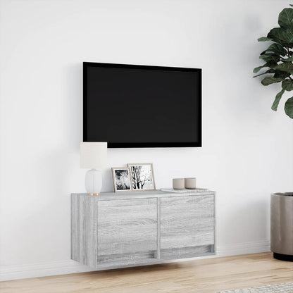 TV Wall Cabinet with LED Lights Grey Sonoma 80x31x35 cm