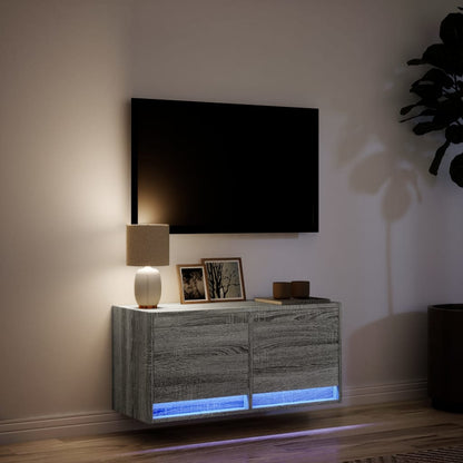 TV Wall Cabinet with LED Lights Grey Sonoma 80x31x35 cm