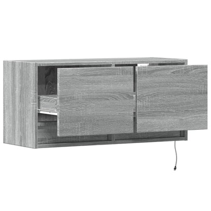 TV Wall Cabinet with LED Lights Grey Sonoma 80x31x35 cm