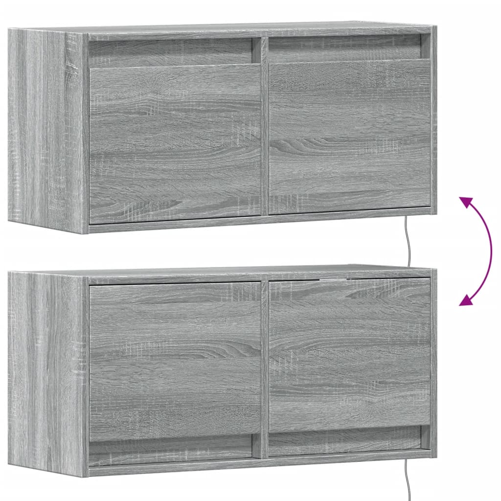 TV Wall Cabinet with LED Lights Grey Sonoma 80x31x35 cm