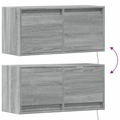 TV Wall Cabinet with LED Lights Grey Sonoma 80x31x35 cm