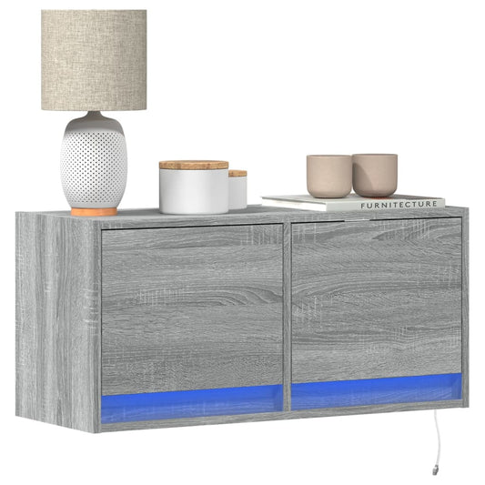 TV Wall Cabinet with LED Lights Grey Sonoma 80x31x35 cm