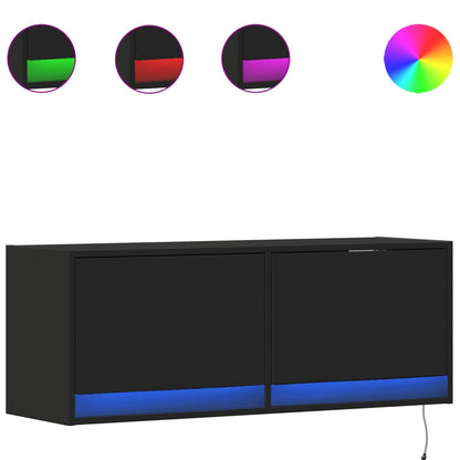 TV Wall Cabinet with LED Lights Black 100x31x35 cm