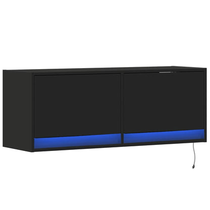 TV Wall Cabinet with LED Lights Black 100x31x35 cm