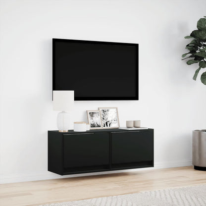 TV Wall Cabinet with LED Lights Black 100x31x35 cm