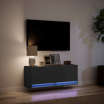 TV Wall Cabinet with LED Lights Black 100x31x35 cm