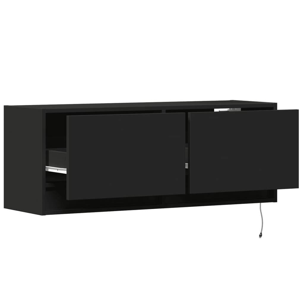 TV Wall Cabinet with LED Lights Black 100x31x35 cm