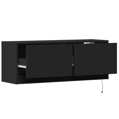 TV Wall Cabinet with LED Lights Black 100x31x35 cm
