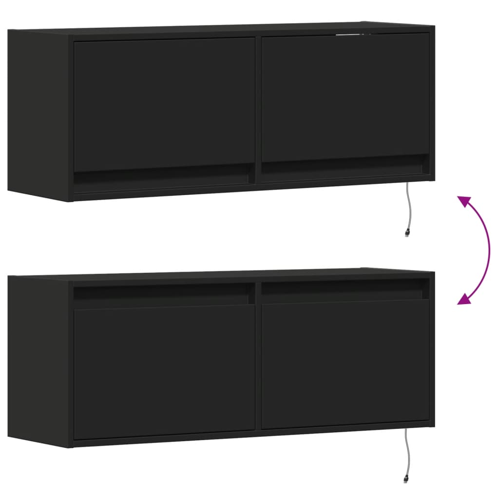 TV Wall Cabinet with LED Lights Black 100x31x35 cm