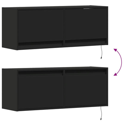 TV Wall Cabinet with LED Lights Black 100x31x35 cm