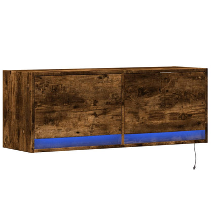 TV Wall Cabinet with LED Lights Smoked Oak 100x31x35 cm