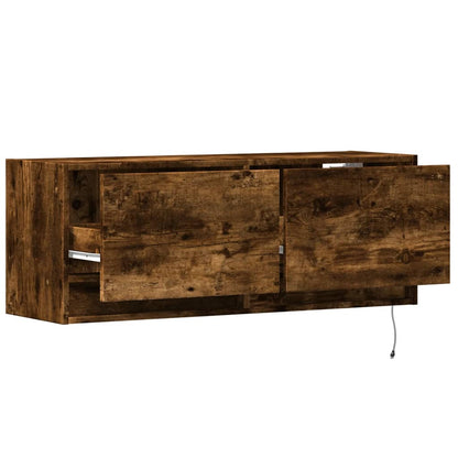 TV Wall Cabinet with LED Lights Smoked Oak 100x31x35 cm