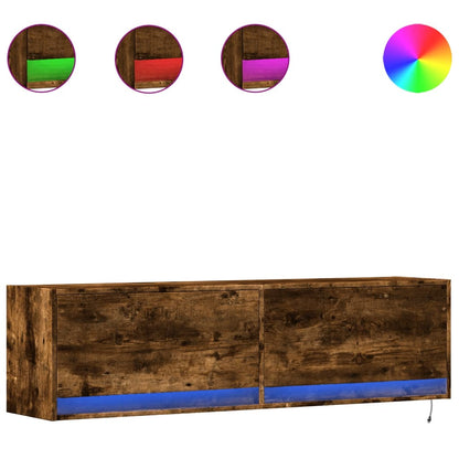 TV Wall Cabinet with LED Lights Smoked Oak 140x31x38 cm