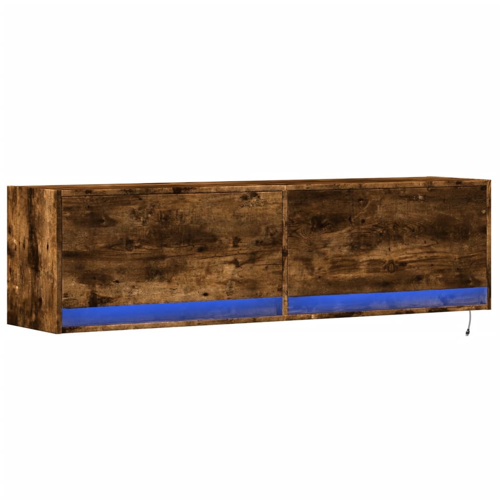 TV Wall Cabinet with LED Lights Smoked Oak 140x31x38 cm