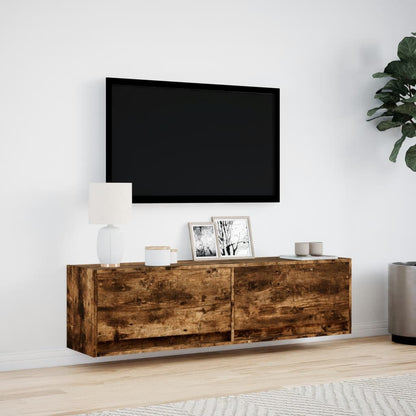 TV Wall Cabinet with LED Lights Smoked Oak 140x31x38 cm