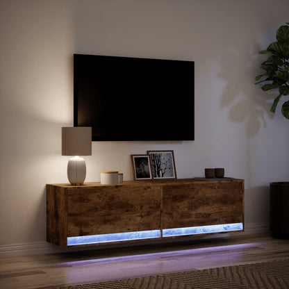 TV Wall Cabinet with LED Lights Smoked Oak 140x31x38 cm