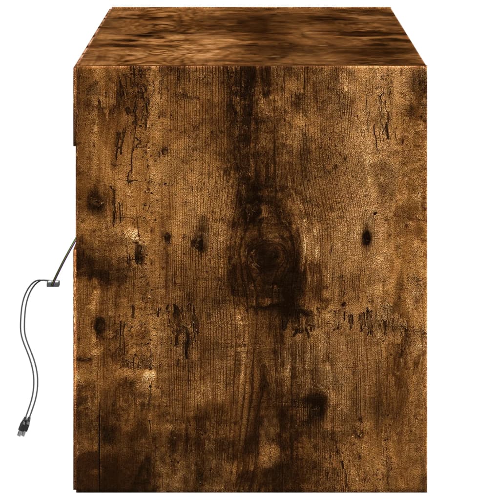 TV Wall Cabinet with LED Lights Smoked Oak 140x31x38 cm