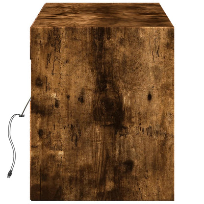 TV Wall Cabinet with LED Lights Smoked Oak 140x31x38 cm